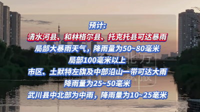 呼和浩特市氣象臺(tái)已發(fā)布暴雨藍(lán)色預(yù)警