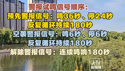 9月18日9時(shí)30分起 內(nèi)蒙古各地將試?guó)Q人民防空警報(bào)