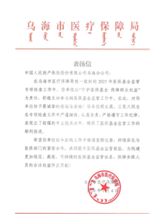 專業(yè)嚴(yán)謹(jǐn)，守護(hù)基金安全！人保財(cái)險(xiǎn)烏海市分公司醫(yī)保基金稽核工作獲表揚(yáng)