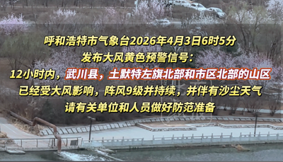 呼和浩特發(fā)布大風(fēng)黃色預(yù)警