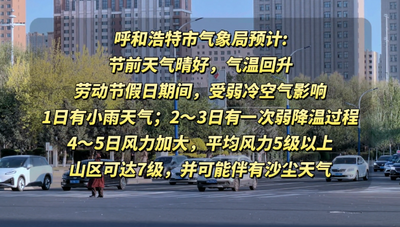 呼和浩特五一假期天氣預(yù)報(bào)來(lái)了